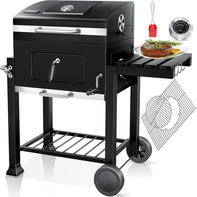 KESSER Grillwagen XXL Holzkohlegrill mit Deckel, Thermometer und Edelstahl-Griff für Garten und Camping - Bild 1