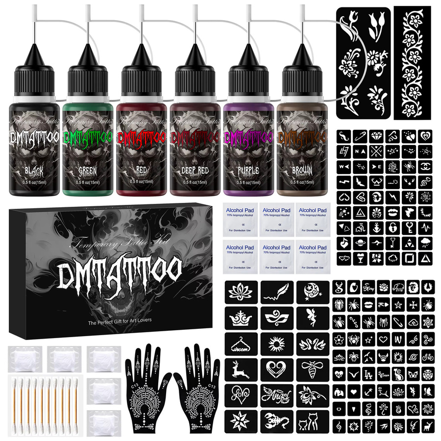 DMTATTOO Temporäres Saft-Tattoo-Set, 6/12 Farben, abwaschbar - Bild 2