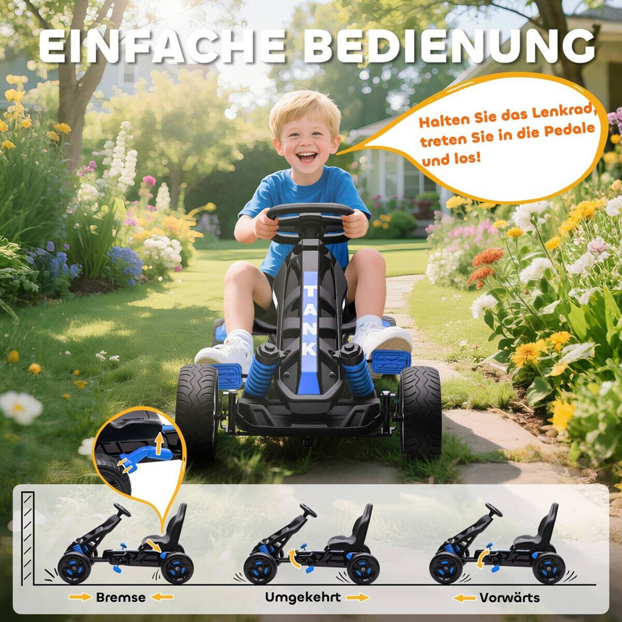 AIYAPLAY Gokart Tretauto mit Handbremse Blau ab 3 Jahren - Bild 3