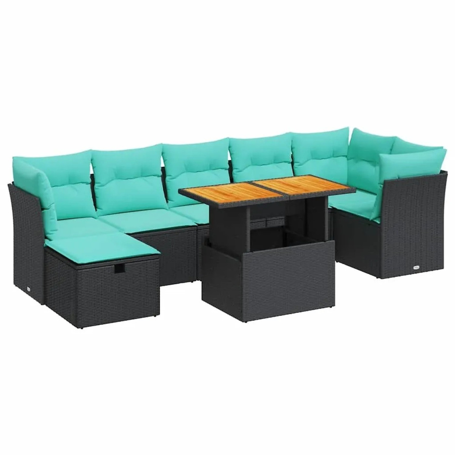 vidaXL 8-teilige Garten-Sofagarnitur aus Poly-Rattan und Akazienholz in Grau mit Kissen - Bild 1