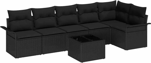 vidaXL 7-teiliges Garten-Sofa-Set aus Poly Rattan in Beige mit Kissen und Tisch - Bild 1