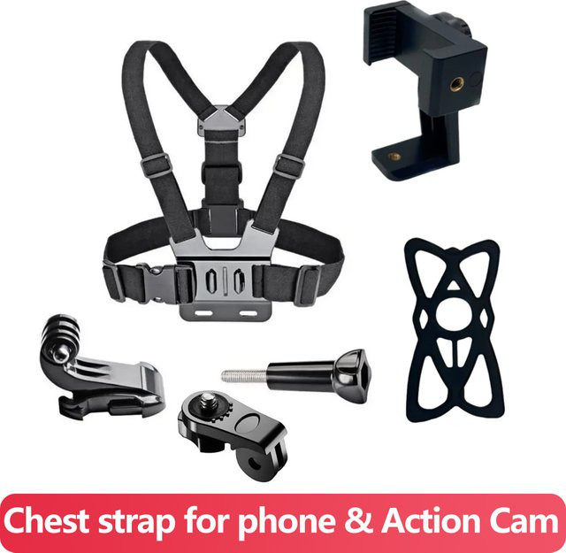EXSKOF Brustgurt Telefonhalterung in Schwarz für iPhone, Smartphone und Action-Kameras wie GoPro Hero 13 12 11 10 9, Insta360 und DJI Action - Bild 1