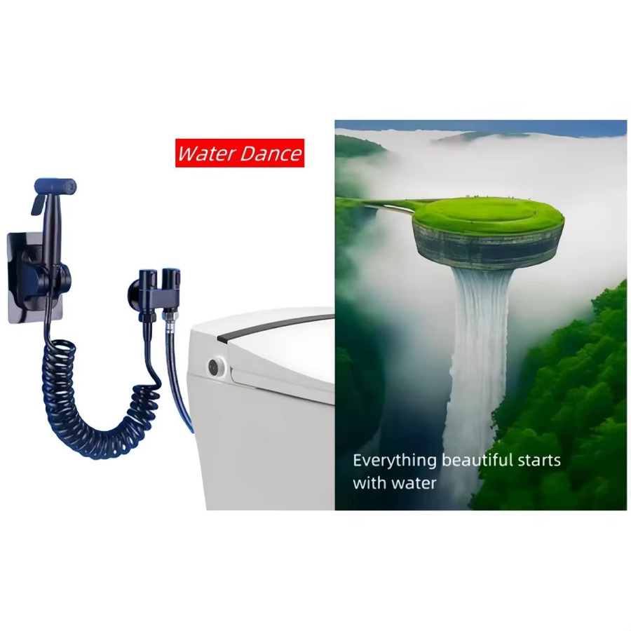 Handgehaltenes Bidet-Sprühgerät aus Edelstahl mit Doppelregelventil und einziehbarem Federschlauch in Silber - Bild 3