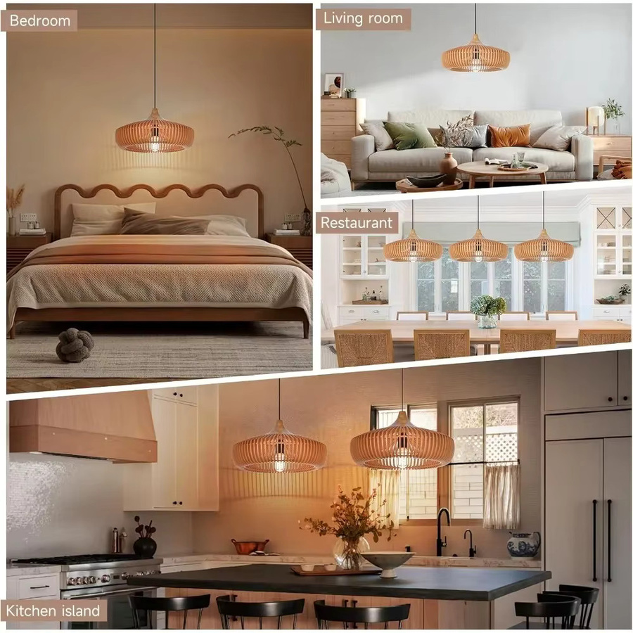 JOYINLED Moderne LED-Pendelleuchte aus Walnussholz in Braun, Durchmesser: 43 cm - Bild 5