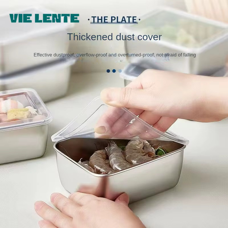 Quadratische Aufbewahrungspfanne aus Edelstahl mit Deckel in Silber für Lebensmittel und Lunchboxen - Bild 4