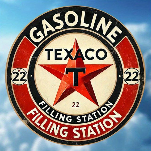 Vintage Metallschild Potdemiel Texaco Tankstelle Red Star Shining, rund, Durchmesser: 20,32 cm, Wanddekoration - Bild 1