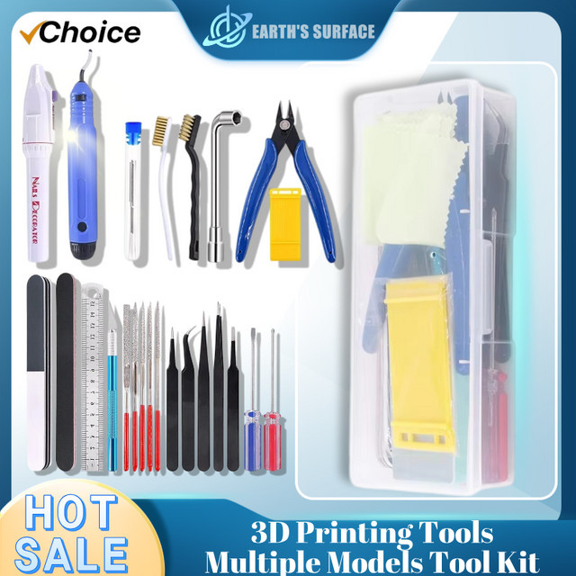 3D-Drucker Werkzeugset aus Metall mit Trimmmesser, Schaber, Reinigungsnadel, Pinzette und Zange in Multicolour - Bild 1