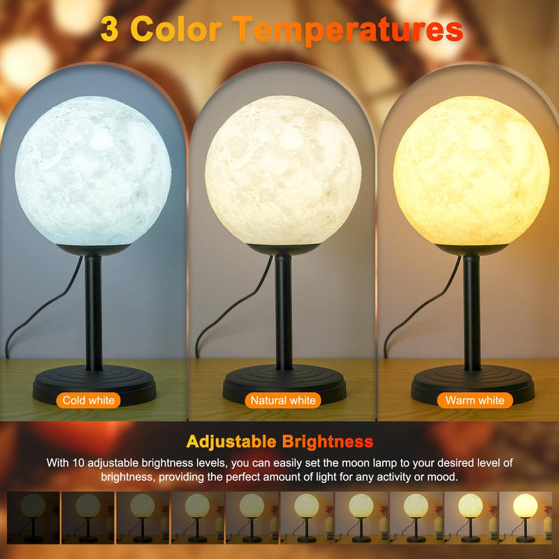 TOMTOP JMS 3D Mond Lampe als moderne LED Nachtlampe mit Dimmfunktion in Weiß oder Schwarz - Bild 6