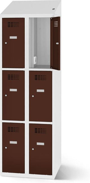 rotstahl Fächerschrank mit 6 Fächern und Ladefunktion, Farbe: Braun, Korpus: Lichtgrau, B: 80 cm, H: 200 cm - Bild 1