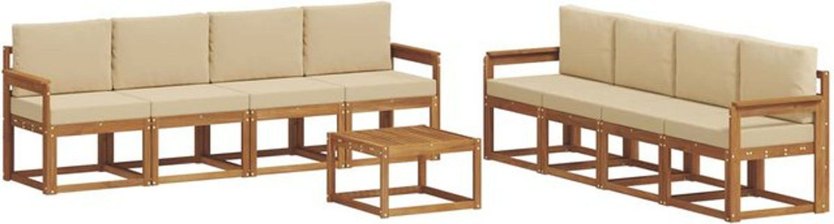 Modernes Outdoor-Sofagarnitur Set aus Akazien-Massivholz mit 9-teiligen Kissen von vidaXL in Natur und Beige - Bild 1