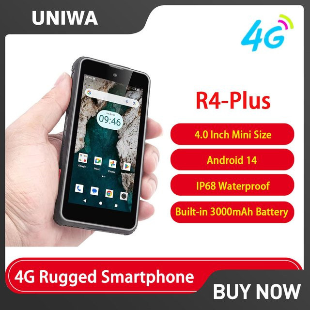 UNIWA R4-Plus Robustes Smartphone mit Android 14, 4G LTE, 4 GB RAM, 64 GB ROM, 4,0 Zoll Display, 3000 mAh Akku, 16 MP Kamera und NFC in Schwarz - Bild 1