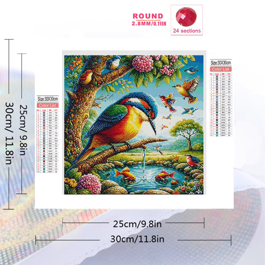 Evershine Diamant Stickerei Set Vogel und Blumen Wandkunst in Multicolour, Durchmesser: 20 cm - Bild 2