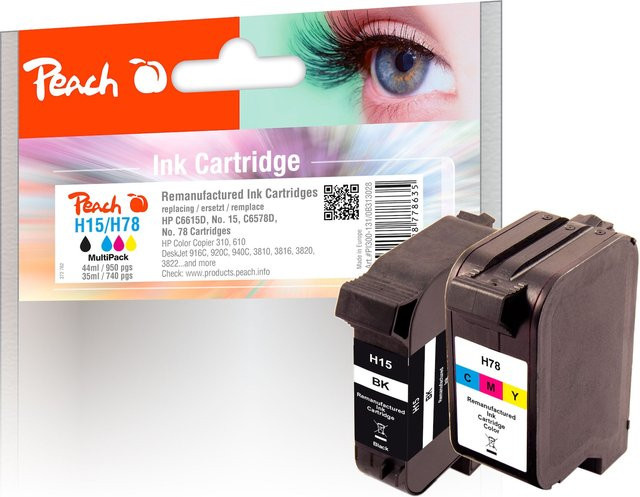 Peach Tintenpatronen-Set für HP No. 15 und No. 78D (Schwarz und Farbe), wiederaufbereitet - Bild 1