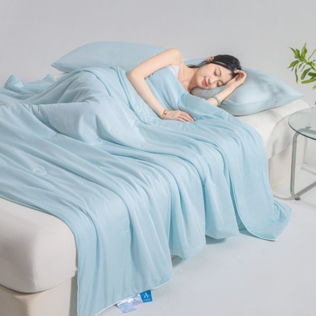 Xia Liang Sommer-Steppdecke aus Seide in Blau, dünne Kühldecke für die Klimaanlage, maschinenwaschbar, B/B/H: 200 x 150 x 1 cm - Bild 1