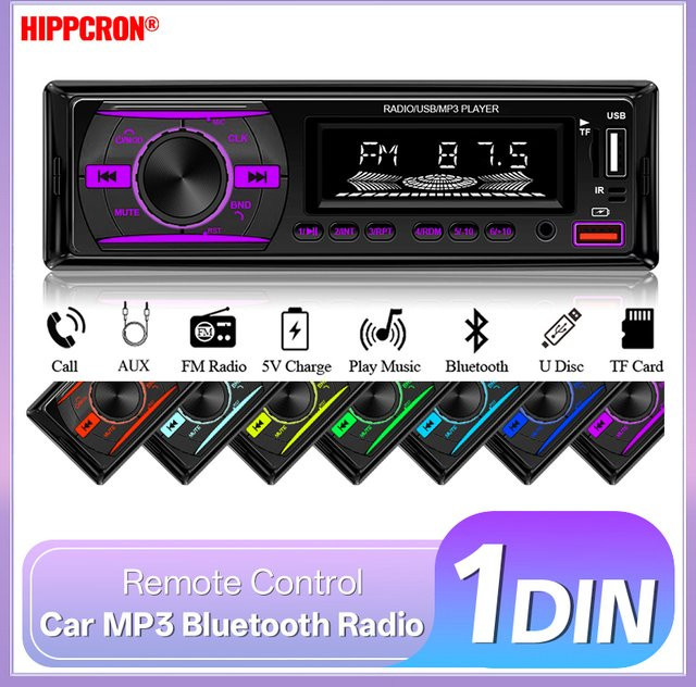 Hippcron 1 DIN Autoradio mit Bluetooth, FM, TF, AUX und Freisprecheinrichtung in Schwarz - Bild 1