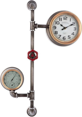 Gilde Wanduhr Abola in Silber mit Thermometer im Vintage-Design, B: 60 cm, H: 42 cm