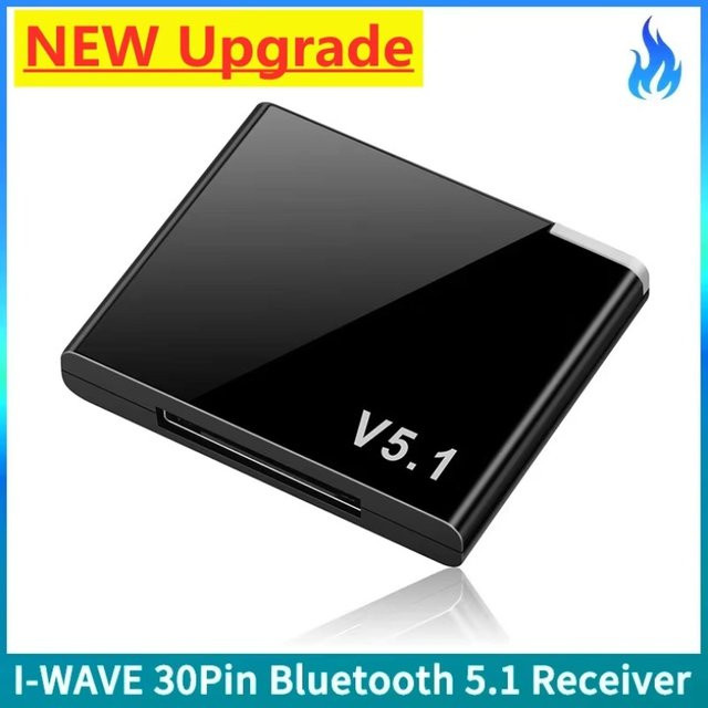 I-WAVE Bluetooth 5.1 Audio Receiver A2DP Mini Wireless Adapter für iPhone und iPod mit 30-Pin-Anschluss, Schwarz - Bild 1