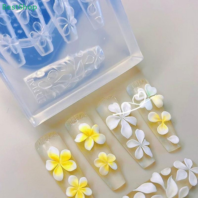 HNKMP 3D-Nagelkunst-Schnitzform aus Silikon, Plumeria-Motiv, transparent - Bild 1