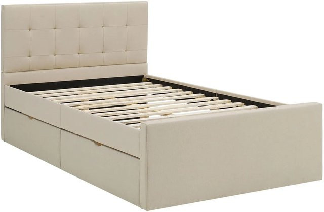 Homestyle4u Polsterbett Doppelbett in Beige mit Schubladen, B/T/H: 125 x 214 x 102 cm - Bild 1