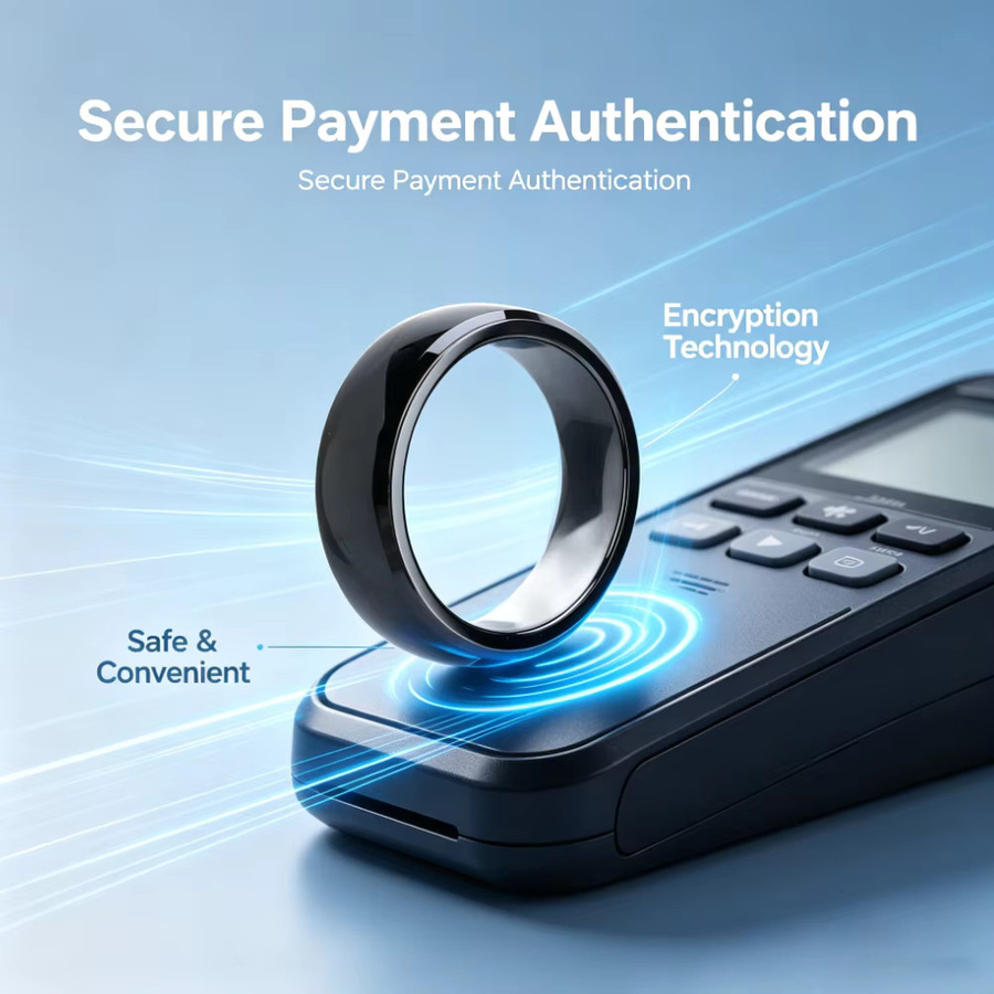 HACHANLUN NFC Smart Ring NTAG216 IC RFID in Schwarz, IP68 Wasserdichter Keramikring für Zugangskontrolle und NFC Payment, Unisex - Bild 3