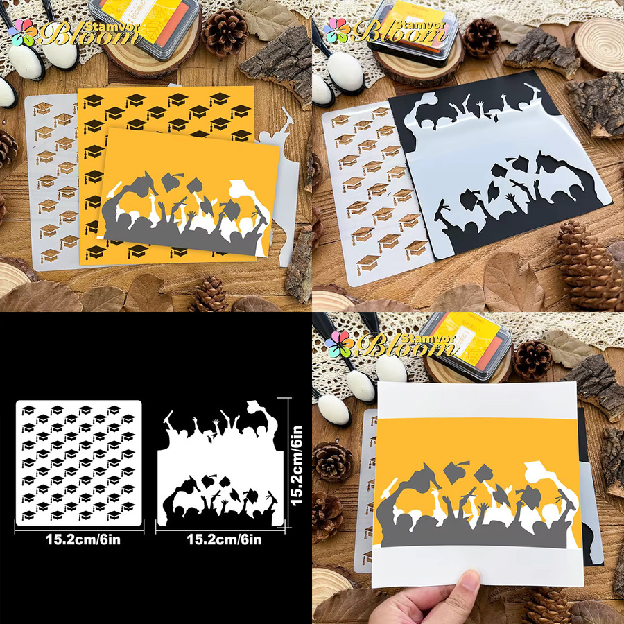 Schablonen-Set aus Papier mit Alphabet, Wörtern und Mustern für Graffiti und Sprühfarbe, Mehrfarbig, B/H: 15,2 x 15,2 cm - Bild 2