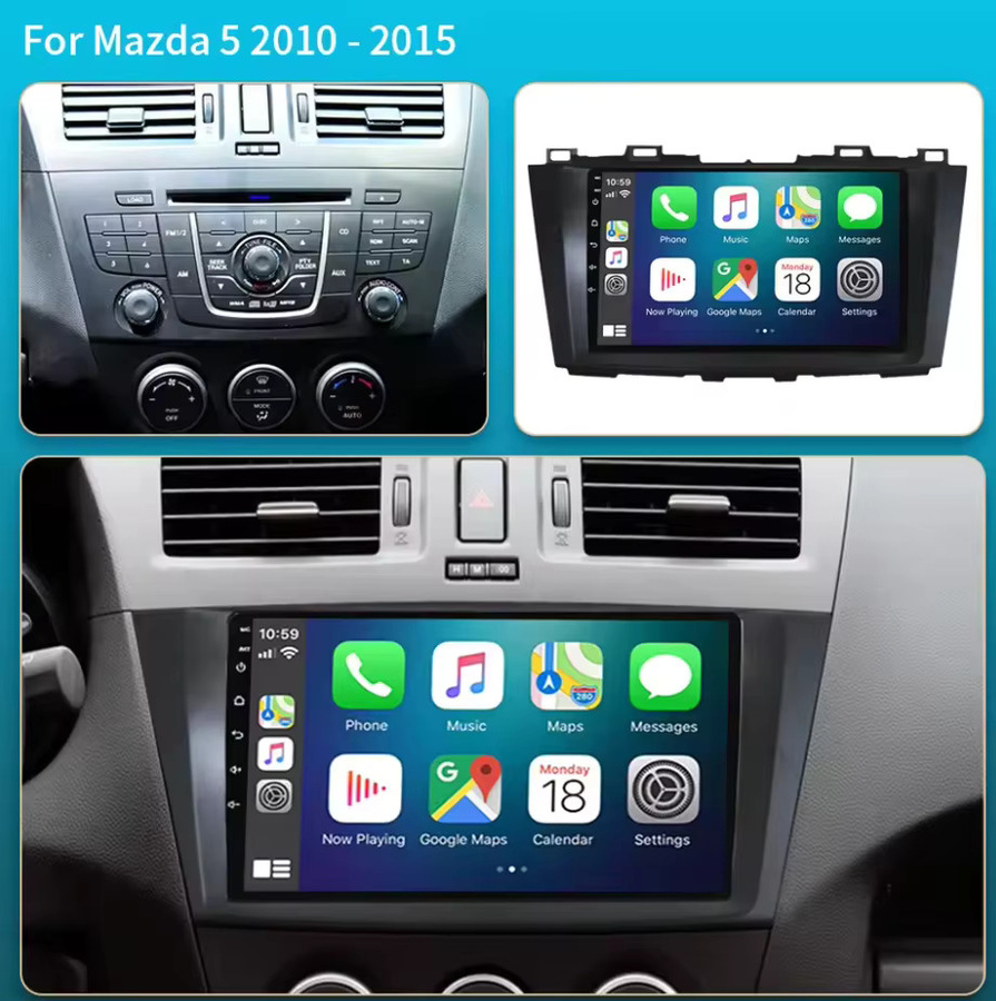 TIEYEZ Android 16 Autoradio Multimedia-Player mit GPS-Navigation, Bluetooth und WiFi für Mazda 5 3 CW 2010-2015 in Schwarz - Bild 2