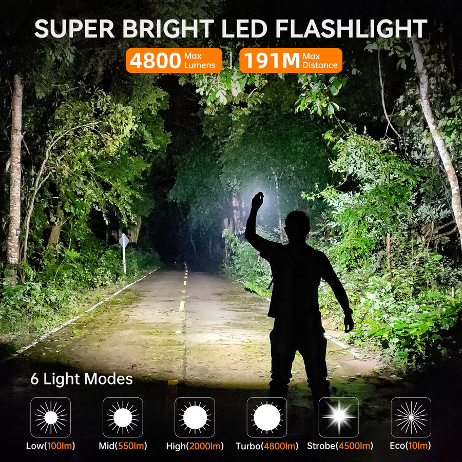 Wurkkos TS22 LED-Taschenlampe mit XHP70D, 4500 Lumen, IP68 wasserdicht, Schwarz, wiederaufladbar mit 21700 Lithium-Ionen-Akku und magnetischer Endkappe - Bild 7