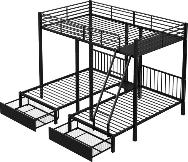 Merax Etagenbett aus Metall mit Schubladen in Schwarz, B/T/H: 140 x 200 x 246 cm - Bild 1