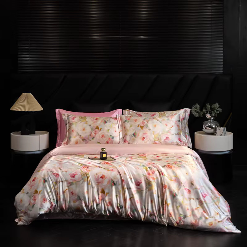 CHA YU PAI Bettwäsche Set aus natürlicher Seide mit floralem Design, Mehrfarbig, B/H: 150 x 200 cm - Bild 3
