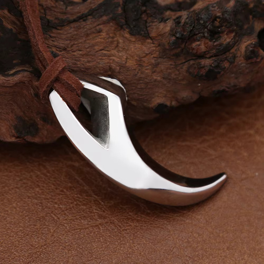 Halskette Wolf Fang Anhänger, Edelstahl, Silber, Vintage, Unisex - Bild 2