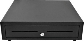 Star Micronics Kassenlade Star CD4-1616 mit Edelstahlfront in Schwarz, Frontöffnung für Retail, B/H/T: 41,0 x 11,4 x 41,5 cm, 8 Scheinfächer, 8 Münzfächer, 2 Scheckschlitze, inkl. RJ12-Kabel - Bild 1