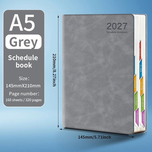 Sugarr Tagesplaner 2027 Notizbuch aus PU-Leder in Grau mit 320 Seiten und Hardcover im A3-Format - Bild 1