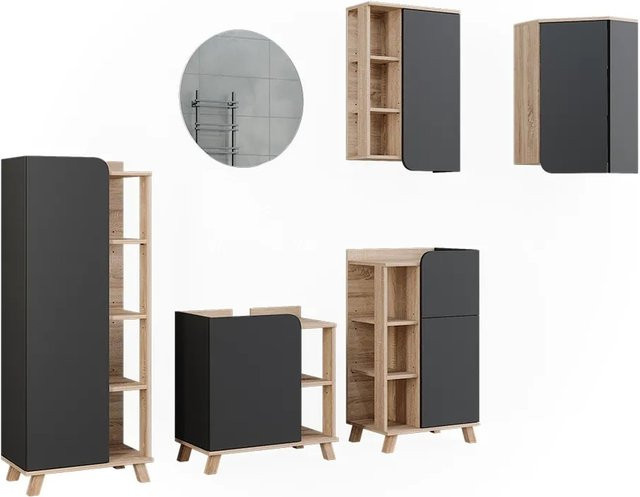 Vicco Badmöbel-Set Karen in Sonoma, modern und matt, 5-teilig mit Spiegelschrank und Wandschrank - Bild 1