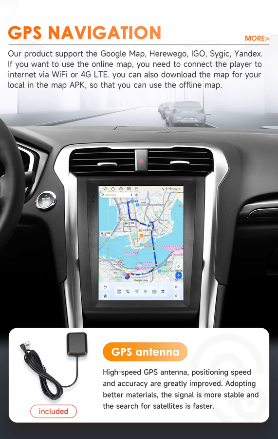 OSSURET Android 14 Autoradio für Ford Fusion Mondeo MK5 2013-2019 mit 9,7 Zoll Display, 8-Kern Snapdragon 6115 Prozessor, Carplay, GPS und 360 Grad Kamera, Schwarz - Bild 4