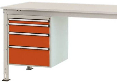 Manuflex ZB4764.2001 Gehäuse-Unterbau Stationär in Orange mit 4 Schubfächern, Nutzhöhe: 500 mm, für Tischtiefe: 1200 mm - Bild 1