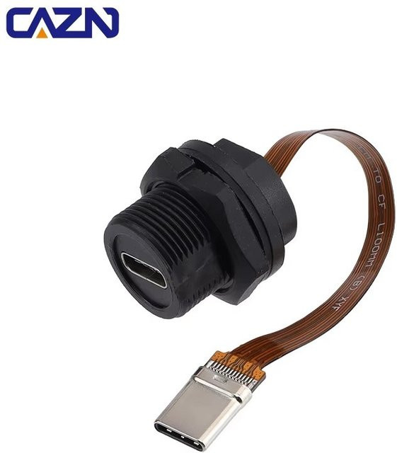 CAZN USB-C Flachkabel mit IP67 IP68 Wasserdichtigkeit, Typ C Stecker auf Buchse, 10 Gbps Datenübertragung, 3A 20V, Schwarz - Bild 1