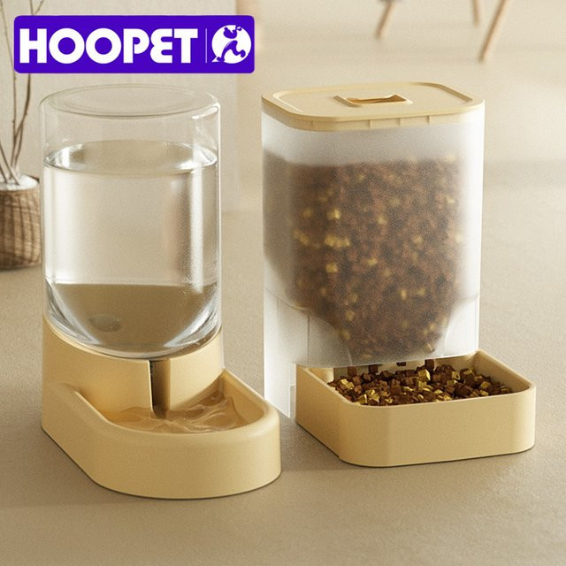Hoopet Automatischer Futter- und Trinkspender für Hunde und Katzen in Weiß und Beige - Bild 1