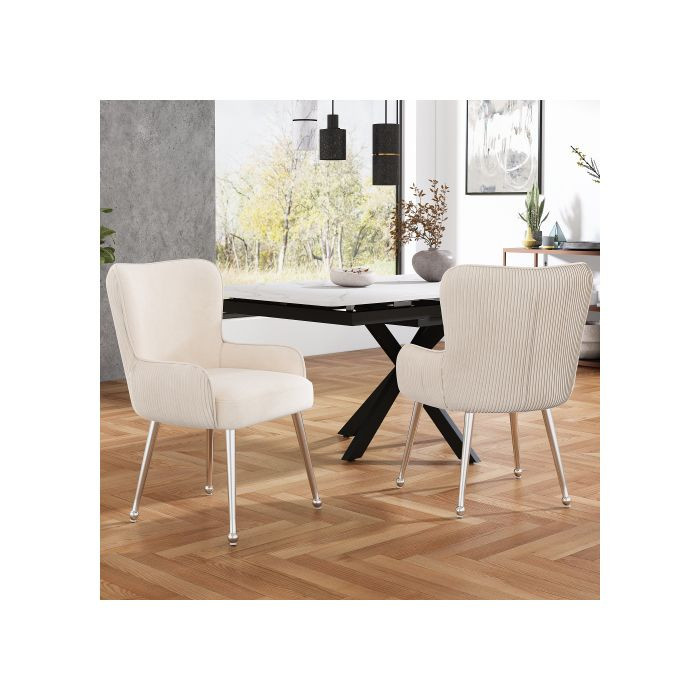 6er-Set Esszimmerstühle MUVOE aus beige Samt mit Armlehnen und verstellbaren Füßen - Bild 2