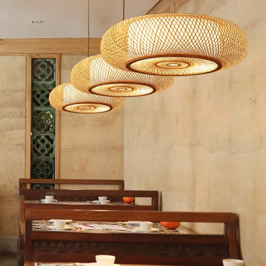 JOYINLED Japanischer Bambus-Kronleuchter, handgewebte Pendelleuchte im Boho-Stil für Wohnzimmer und Schlafzimmer, E27 LED, Durchmesser: 50 cm - Bild 2