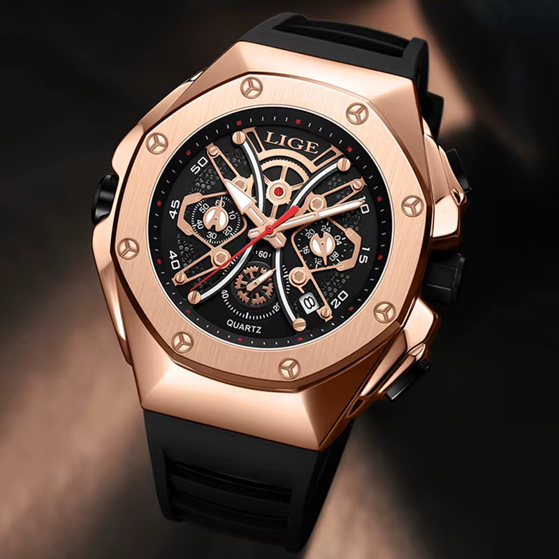 Lige Armbanduhr Chronograph, Silikon, Schwarz, Herren - Bild 4