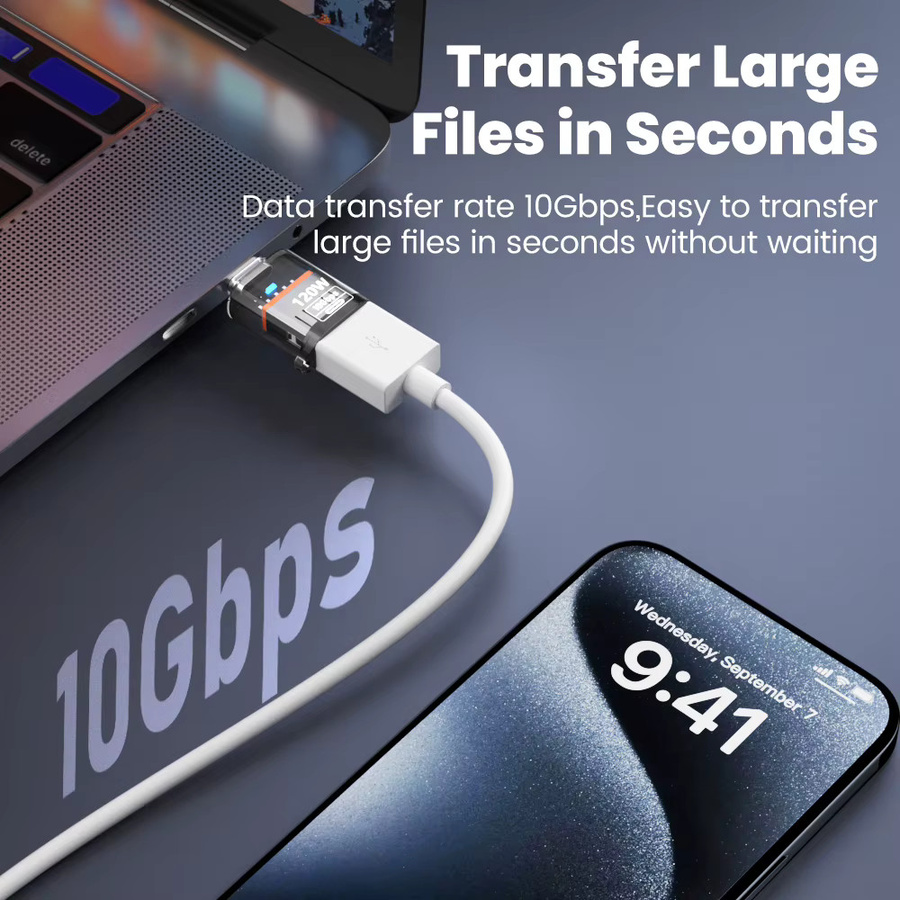 NNBILI USB 3.2 zu Typ-C Adapter mit 120 W Schnellladefunktion und 10 Gbps Hochgeschwindigkeits-Datenübertragung, OTG Konverter in Weiß - Bild 3