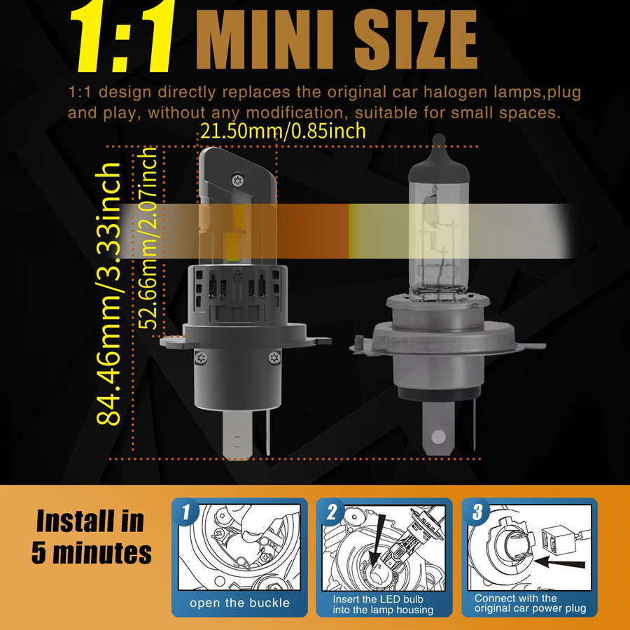 Neallor LED-Scheinwerfer H4 HB2 Set in Weiß für Suzuki Samurai, 12V 55W, Canbus-kompatibel - Bild 2