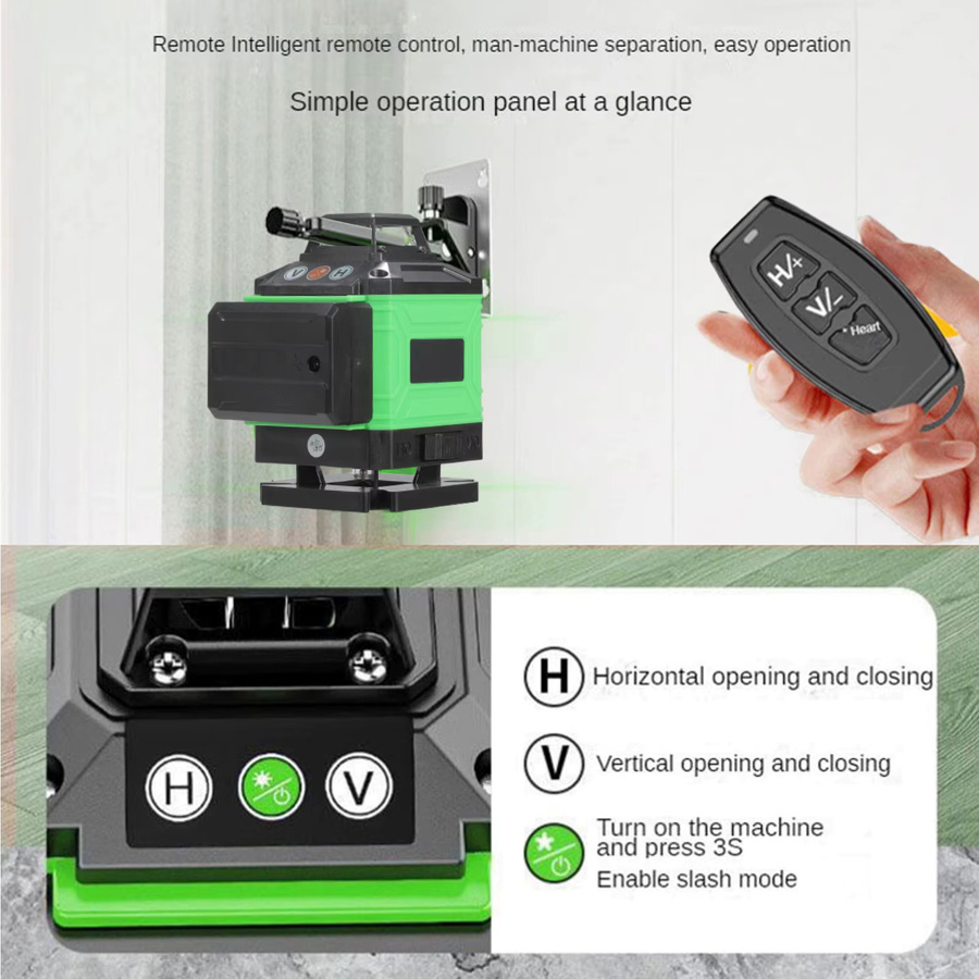 WUIETI 3D/4D 16-Linien-Lasernivelliergerät mit 3 Grad Neigung, selbstnivellierender Kreuzlinienlaser mit USB-Aufladung für vertikale und horizontale Nivellierung, Grün/Braun - Bild 5