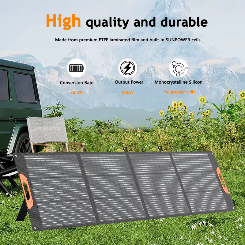 CHUBAN Tragbares Solarpanel 200W in Schwarz mit Solarkabel für Powerstation und Camping - Bild 2