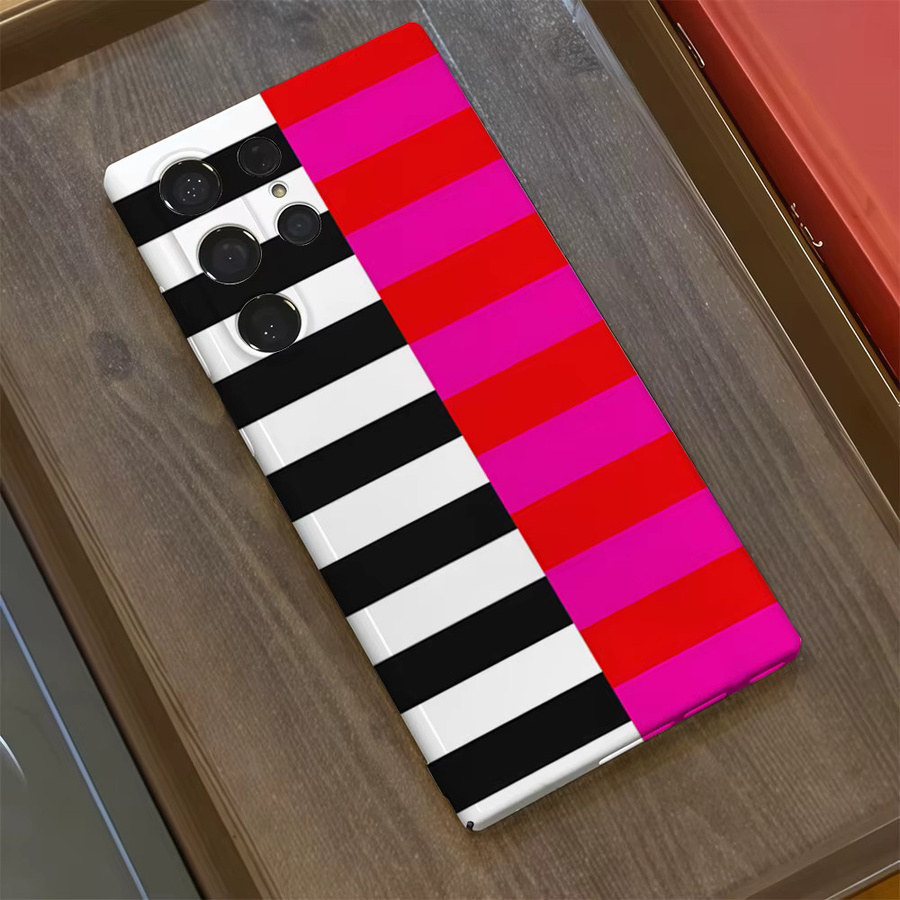 Glänzende Handyhülle mit rosa-schwarzem Streifenmuster für Samsung Galaxy S25 S24 S23 Ultra Plus A35 A55 Hard Cover - Bild 2