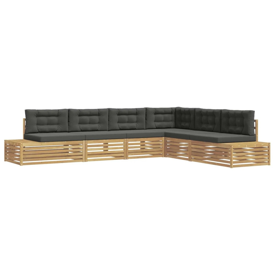 vidaXL 6-teilige Outdoor-Sofagarnitur aus Akazienholz und Polyester in Weiß/Anthrazit - Bild 2