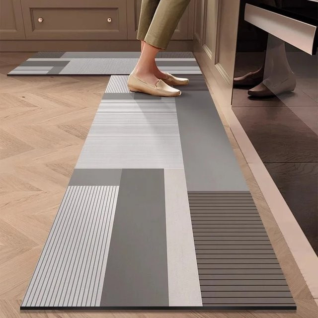 VIKAMA Moderne geometrische Küchenbodenmatte, rutschfest und saugfähig, Grau, B/T: 40 x 40 cm - Bild 1