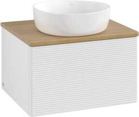 V&B Antao Waschtischunterschrank mit Frontstruktur und LED-Beleuchtung, Farbe Weiß und Eiche Honig, B/T/H: 60 x 36 x 50 cm - Bild 1