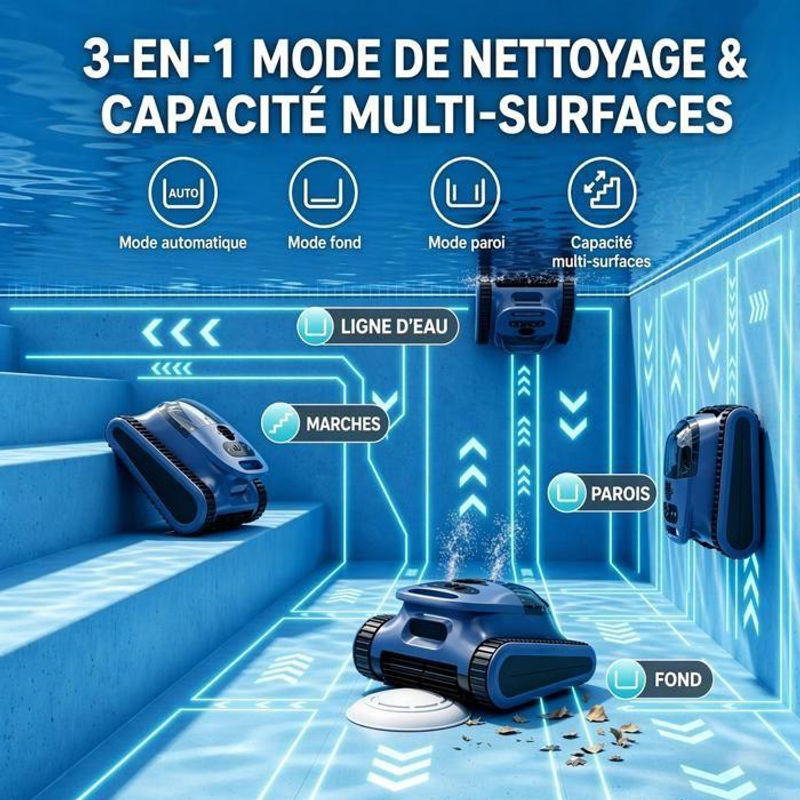 Kabelloser Poolroboter in Blau mit App-Steuerung zur Reinigung von Boden, Wänden und Wasserlinie mit ultrafeiner Filtration und 180 Minuten Akkulaufzeit für bis zu 200 m² - Bild 4