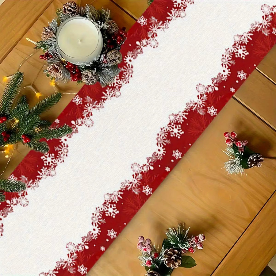 VIKAMA Weihnachts-Tischläufer mit roten und weißen Schneeflocken für deine Feiertagsdekoration - Bild 4